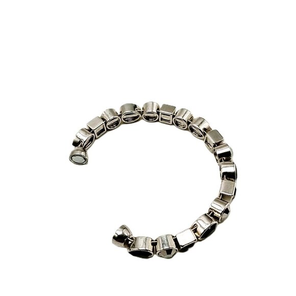 Bezel-Set Faceted Crystal Stackable Silver-tone Bangle Bracelet Magnetic Clasp - Picture 5 of 9